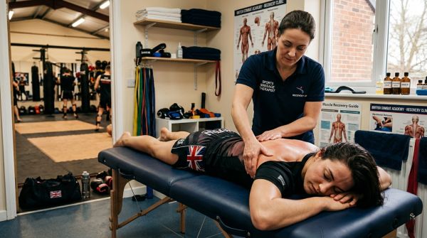 How can UK combat sports athletes use massage therapy for faster recovery?
